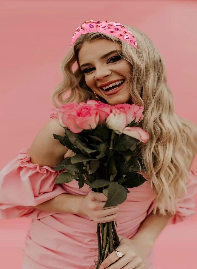 بودرير طوق رأس عيد الحب من بوديرير، طوق رأس أحمر وردي على شكل قلب، مرصع بالكريستال، إكسسوار شعر لحفلات عيد الحب (قلب وردي مطرز بالخرز) - Image 2